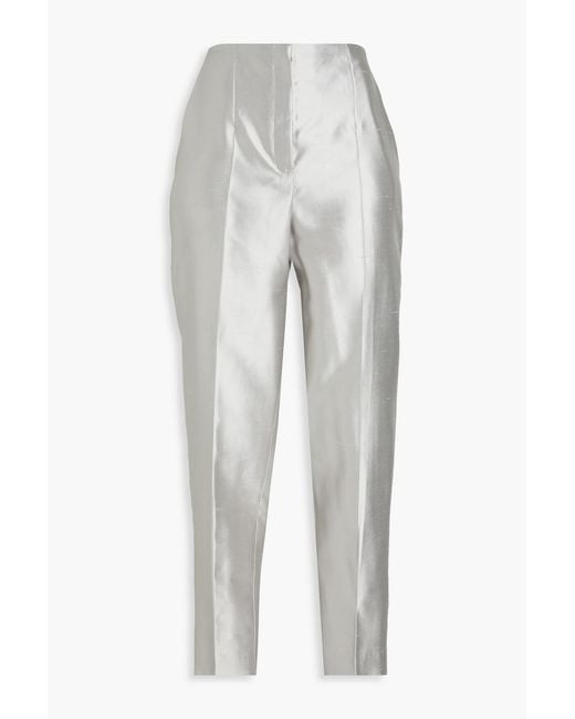 Theory White Silk-shantung Tapered Pants