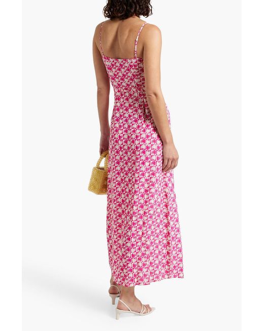 HVN Pink Josephine Button-Detailed Crepe Maxi Dress