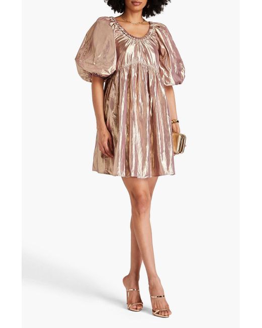 Rejina Pyo Pink Terry Gathered Lamé Mini Dress