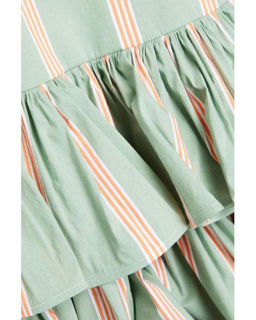 Stella Jean Green Gathered Striped Cotton-blend Poplin Midi Dress
