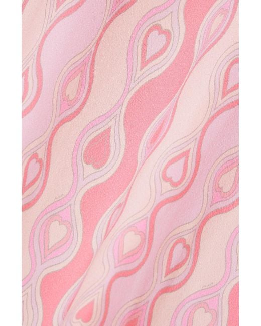 Rixo Pink Steph bedrucktes midikleid aus crêpe mit raffung