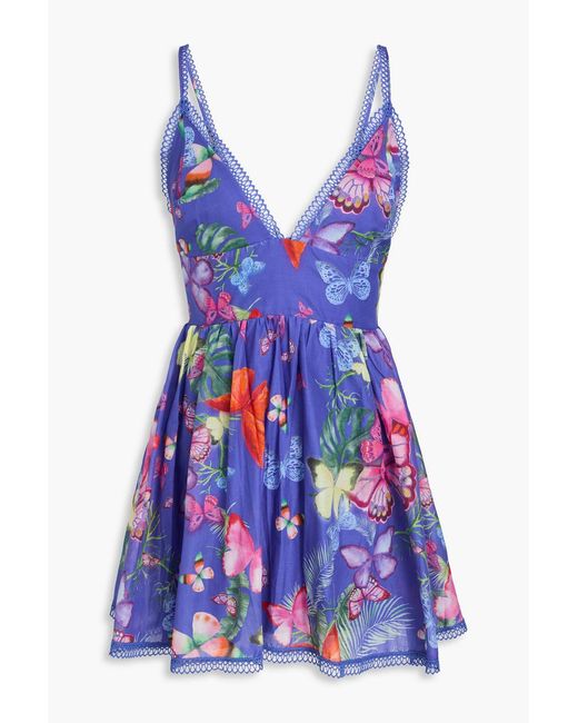 Charo Ruiz Blue Issya Printed Cotton-Blend Mini Dress