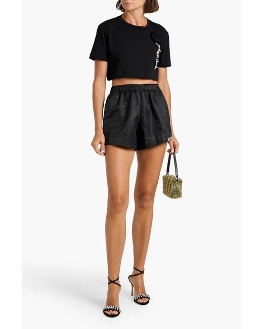 Area Black Cropped Embellished Stretch-Cotton Jersey T-Shirt