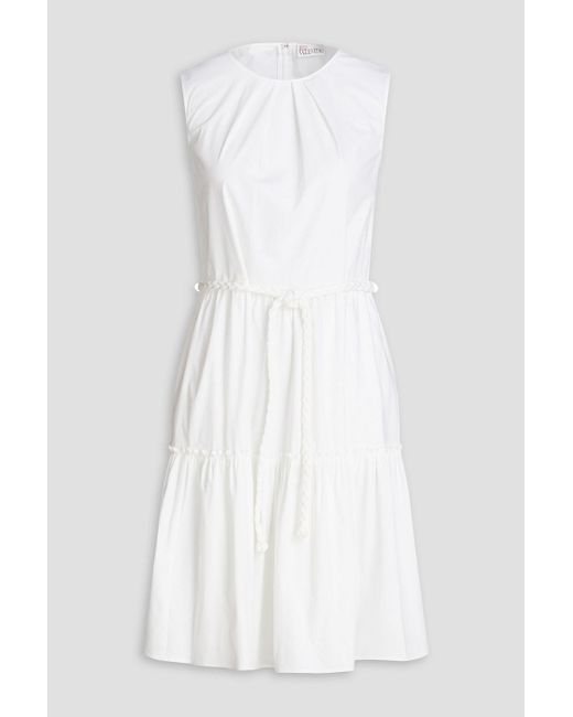 RED Valentino White Gathered Stretch-cotton Poplin Mini Dress