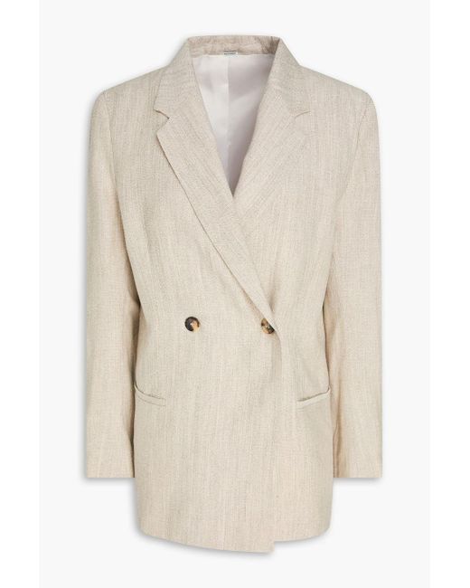 Totême  Natural Double-breasted Wool And Linen-blend Blazer
