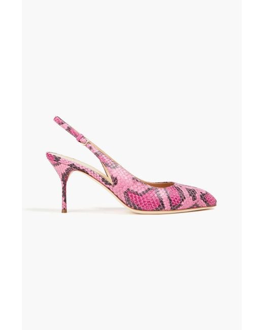 Sergio Rossi Pink Chichi Snake-effect Leather Slingback Pumps