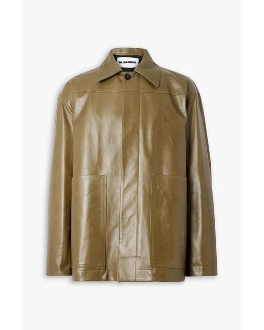 Jil Sander Green Oversized Leather Jacket for men