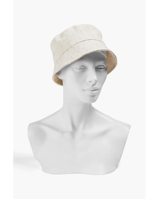 Brunello Cucinelli White Prince Of Wales Checked Embellished Linen Bucket Hat