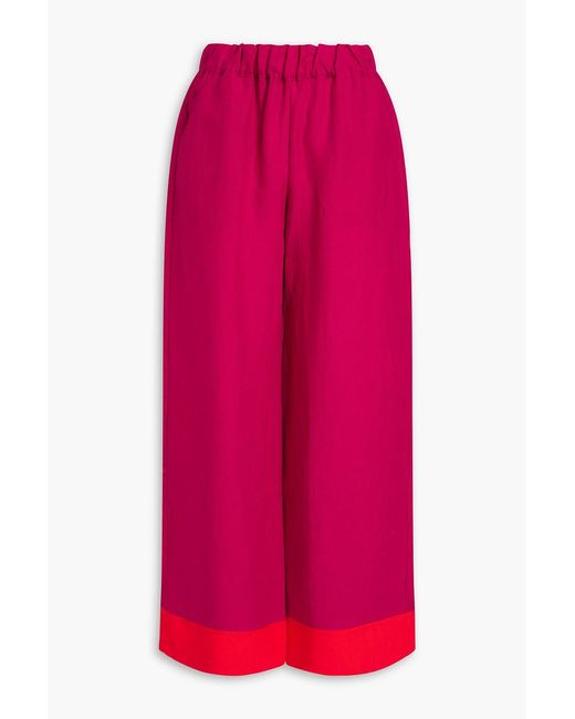 Casa Raki Pink Luisa Color-Block Linen Wide-Leg Pants
