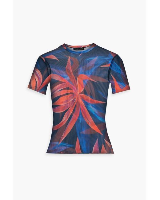 Louisa Ballou Blue Floral-print Stretch-mesh T-shirt