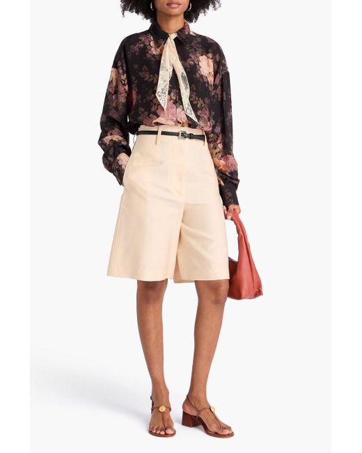 Zimmermann Black Lace-trimmed Floral-print Silk-crepe Shirt