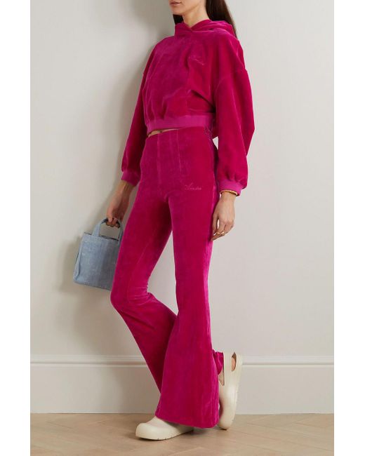 Amiri Red Cropped Cotton-Velour Hoodie