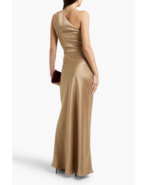 Bec & Bridge Natural Dreamer One-Shoulder Satin Maxi Dress