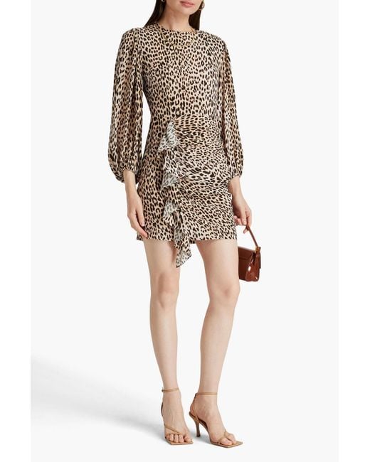 Maje White Ruffled Leopard-print Crepe Mini Dress