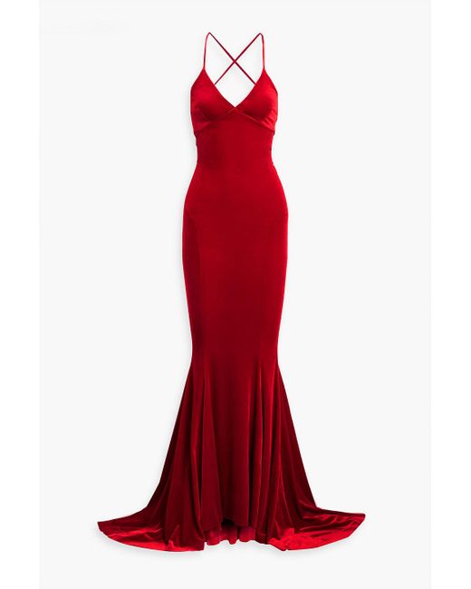 Norma Kamali Red Cutout Stretch-velvet Gown