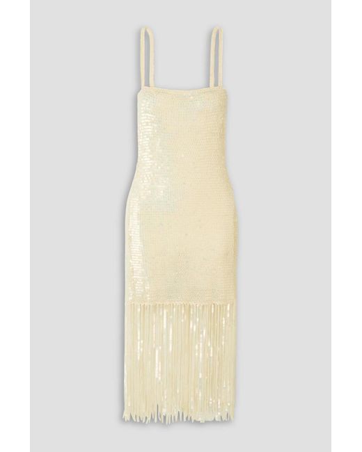 retroféte White Nalu minikleid aus strick mit pailletten und fransen