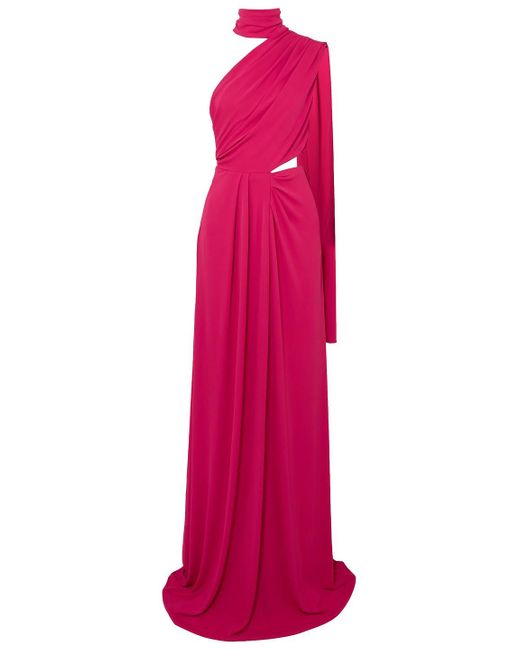 Saloni Pink + Venyx Honey One-shoulder Draped Stretch-jersey Maxi Dress