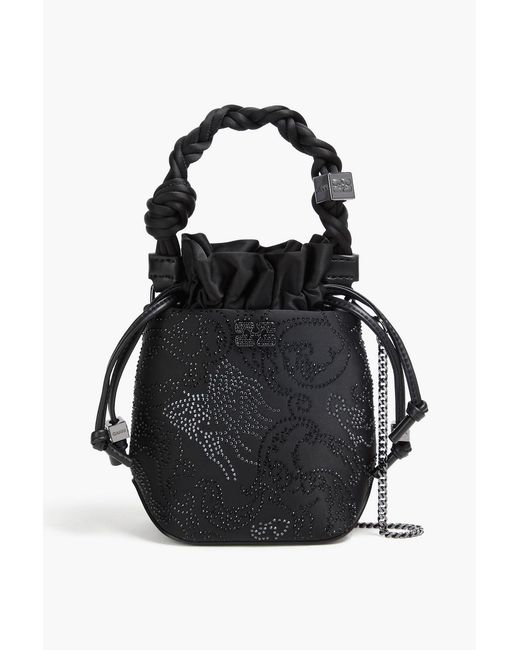 Ganni Black Crystal-embellished Satin Tote