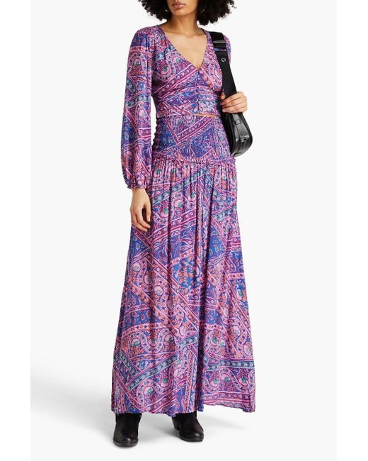 Ba&sh Purple Shirred Printed Voile Maxi Skirt