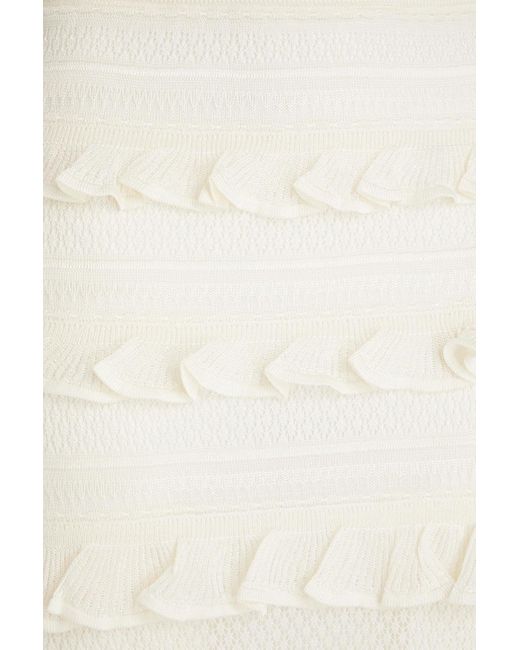 Zimmermann Natural Ruffled Pointelle-knit Midi Skirt