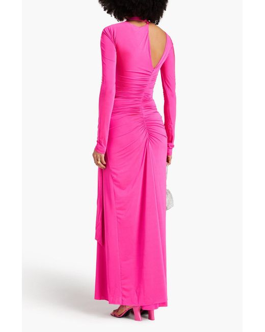 Victoria Beckham Pink Cutout Ruched Satin-jersey Maxi Dress