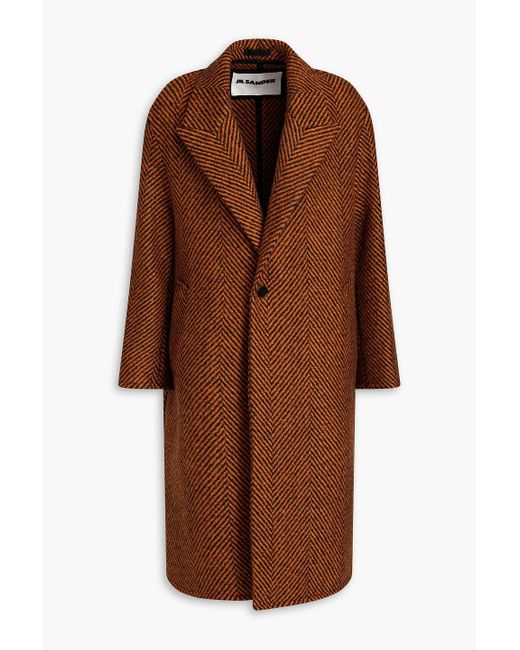 Jil Sander Brown Herringbone Wool-blend Bouclé Coat for men