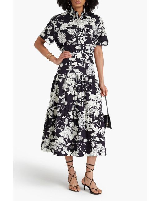 Maje White Floral-Print Cotton Midi Skirt
