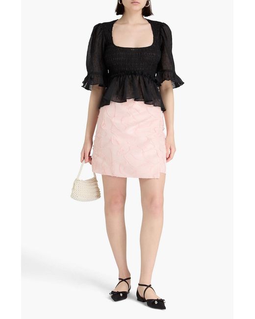 Ganni Black Shirred Georgette Top