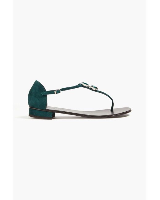 Giuseppe Zanotti Green Embellished Suede Thong Sandals
