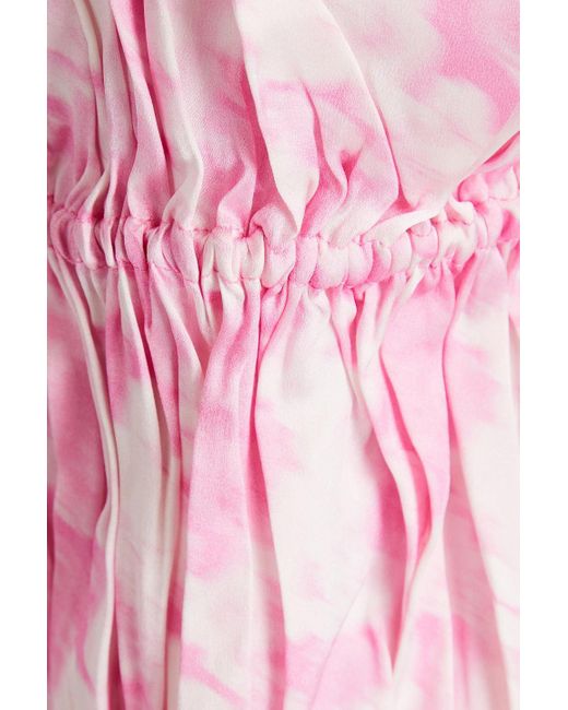 Ganni Pink Floral-print Stretch-silk Sati Top