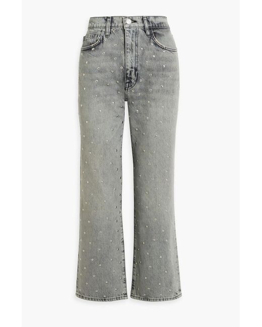 FRAME Gray Le Jane Crop Studded High-rise Straight-leg Jeans