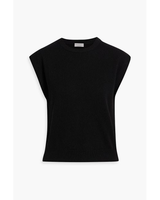 Brunello Cucinelli Black Bead-Embellished Cashmere Top