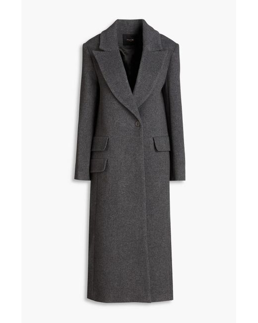 Maje Black Double-breasted Wool-blend Felt Coat