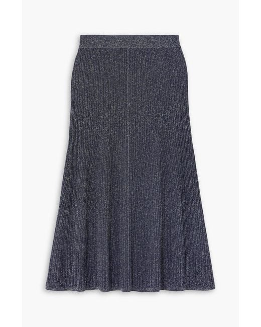 Joseph Blue Pleated Lurex Midi Skirt