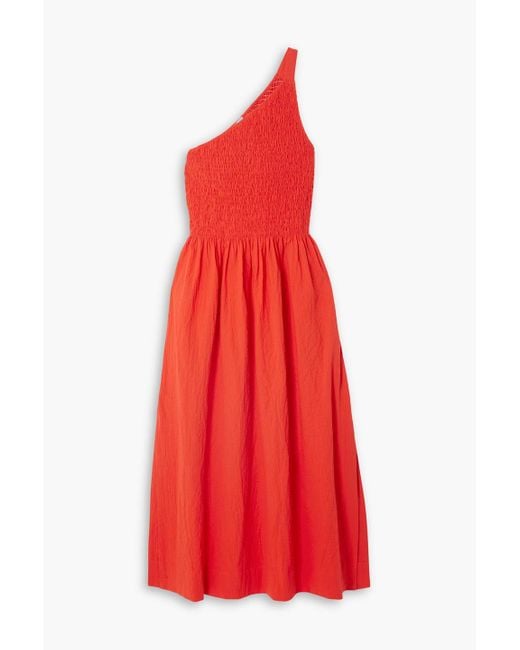 Three Graces London Isa One-shoulder Shirred Crinkled Cotton-voile Midi ...