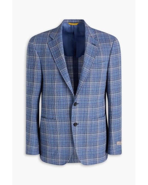 Canali Blue Checked Wool-blend Crepe Blazer for men