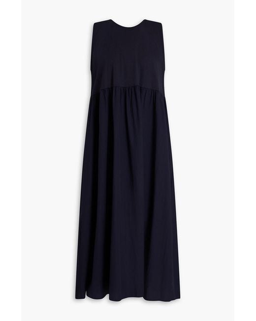 Eileen Fisher Blue Cotton-Poplin And Jersey Midi Dress