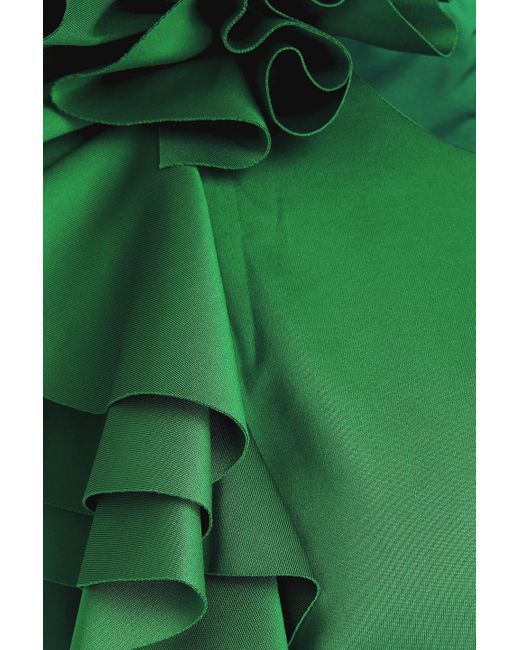 Badgley Mischka Green Ruffled Scuba Midi Dress