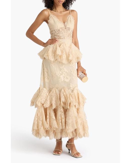 Zimmermann Natural Ruffled Cotton-Blend Corded Lace Maxi Skirt