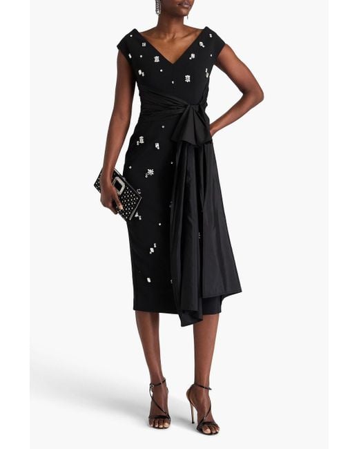 Huishan Zhang Black Kinsley Crystal-Embellished Crepe Midi Dress