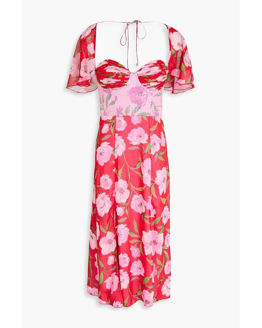 ROTATE BIRGER CHRISTENSEN Red Floral-print Crepon And Tulle Midi Dress