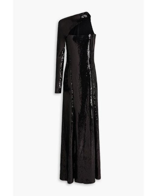 David Koma Black One-Sleeve Sequined Tulle Gown