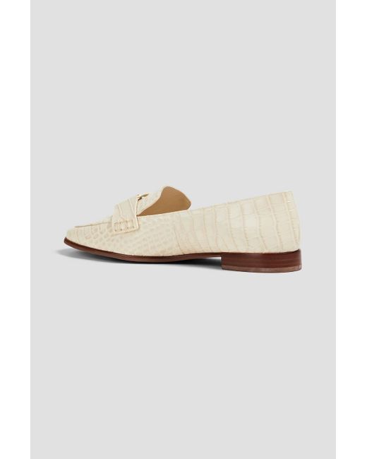 Tory Burch White Embellished Croc-effect Leather Loafers