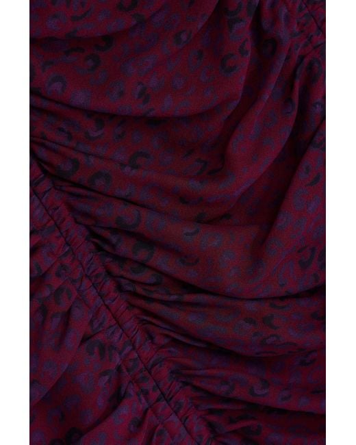 Alessandra Rich Purple Ruched Leopard-print Silk-georgette Mini Dress