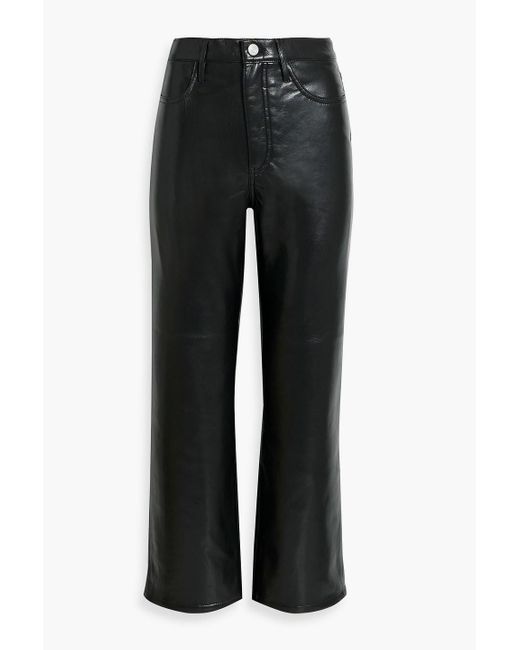 FRAME Black Le Jane Cropped Stretch-leather Straight-leg Pants
