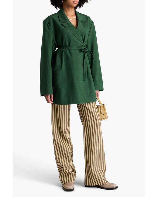 Ganni Green Double-breasted Crepe Blazer