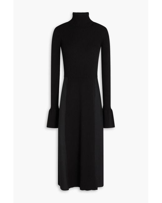 Joseph Black Duperre Crepe And Ribbed-Knit Turtleneck Midi Dress