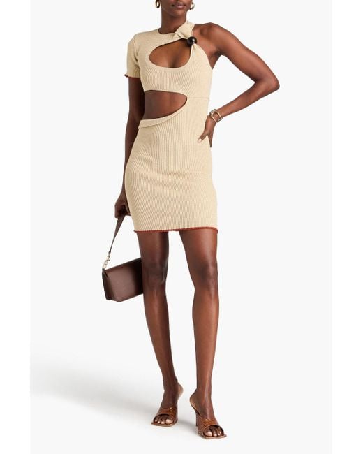 Jacquemus Natural Brilho Cutout Ribbed-Knit Mini Dress