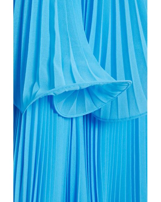 Badgley Mischka Blue Strapless Tiered Plissé-chiffon Gown