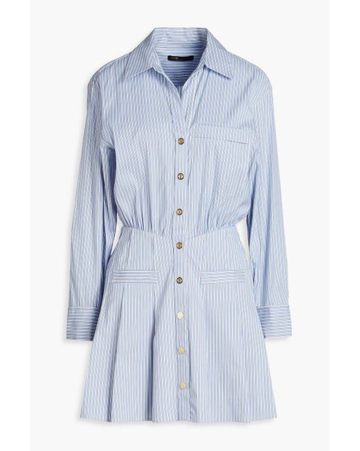 Maje Blue Striped Cotton-blend Mini Shirt Dress